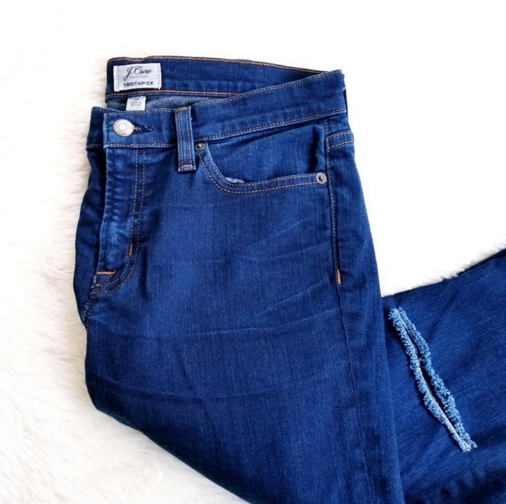J. Crew Toothpick Ripped Knee Dark Blue Jeans